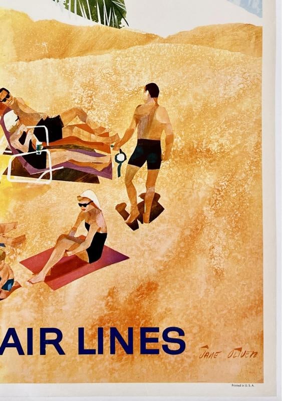 Original Vintage Poster FLORIDA EASTERN AIR LINES Airline Travel Tourism LINEN - 5