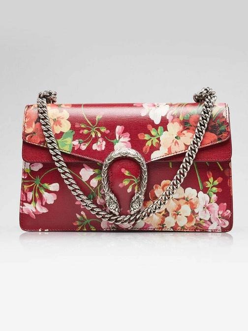 Gucci Red Leather Blooms Small Dionysus Shoulder Bag: Condition: Pre-owned - Good,Brand: Gucci,Exterior Material: Leather,Style: Everyday Bags,Exterior Color: Red,Department: Women,Country of Origin: Italy Description The Dionysus shoulder bag is a newer