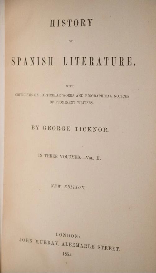 George Ticknor / History of Spanish Literature 1855 - 16