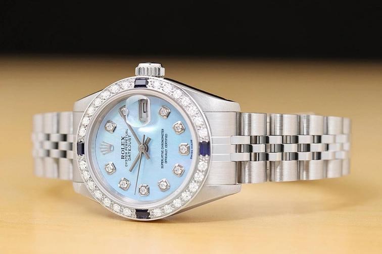 ROLEX DATEJUST 69174 ICE BLUE MOTHER OF PEARL 18K GOLD SS DIAMOND SAPPHIRE WATCH - 2