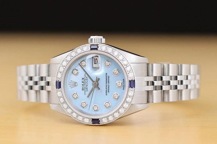 ROLEX DATEJUST 69174 ICE BLUE MOTHER OF PEARL 18K GOLD SS DIAMOND SAPPHIRE WATCH - 3