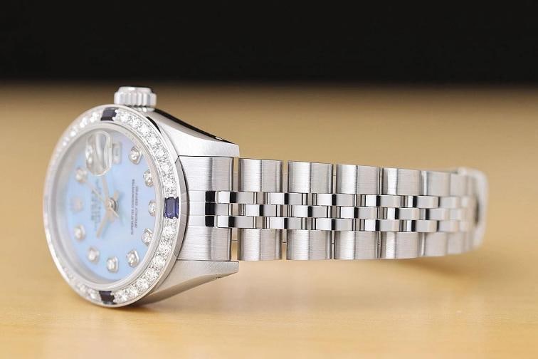 ROLEX DATEJUST 69174 ICE BLUE MOTHER OF PEARL 18K GOLD SS DIAMOND SAPPHIRE WATCH - 4