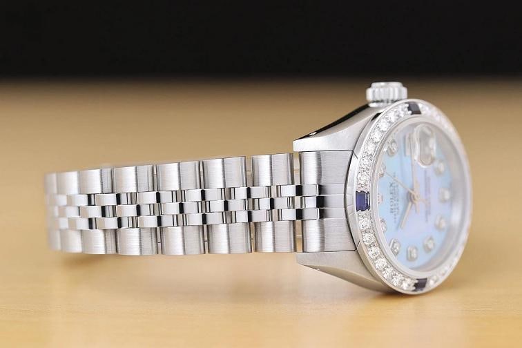 ROLEX DATEJUST 69174 ICE BLUE MOTHER OF PEARL 18K GOLD SS DIAMOND SAPPHIRE WATCH - 7