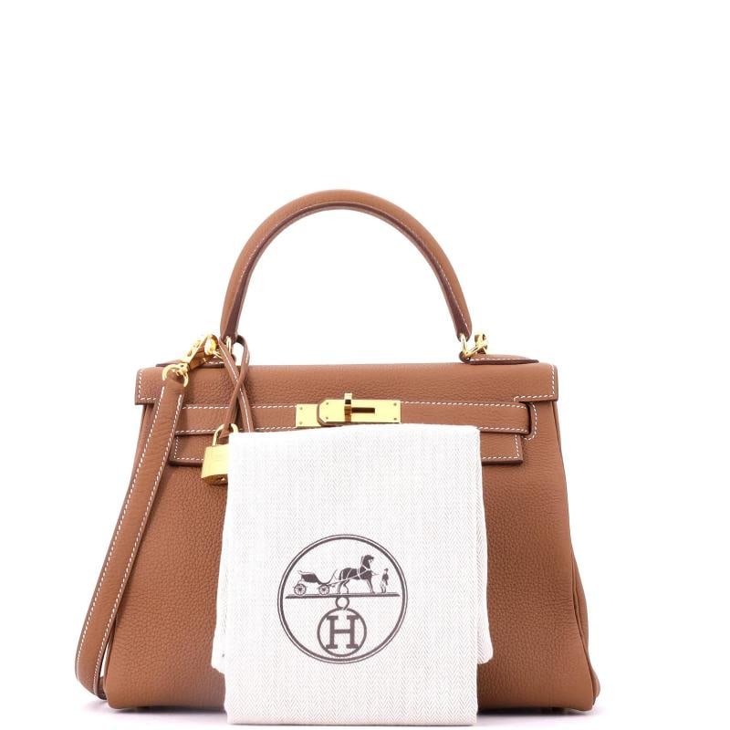 Hermes Kelly Handbag Brown Togo with Gold Hardware 28 - 2