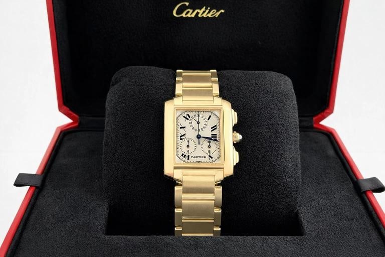 Cartier Tank Francaise Chronoflex Chronograph 1830 28mm x 36mm 18k Yellow Gold (1 of 8)