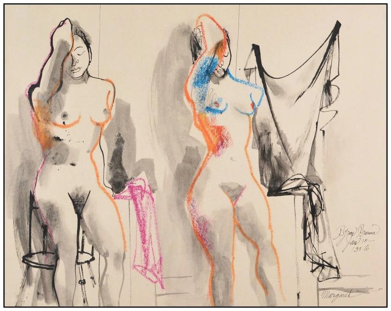 Bryon Browne Original Ink and Gouache Painting Female Figure Signed Framed Art - 3