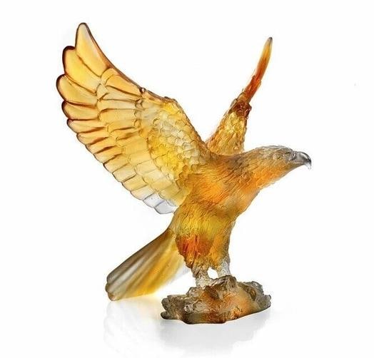 NEW DAUM CRYSTAL NUMBERED ED. AMBER & GREY EAGLE FIGURINE #02676-1 BRAND NIB (1 of 2)