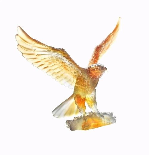 NEW DAUM CRYSTAL NUMBERED ED. AMBER & GREY EAGLE FIGURINE #02676-1 BRAND NIB - 2