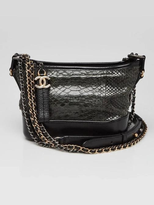 Chanel Black/Grey Python Small Gabrielle Hobo Bag: Handle Drop: 15" and 27" Measurements: 8.5" L x 3" W x 6.75" H. Condition: Pre-owned - Good,Brand: Chanel,Style: Crossbody Bags,Evening Bags,Everyday Bags,Department: Women,Exterior Color: Grey,Black,