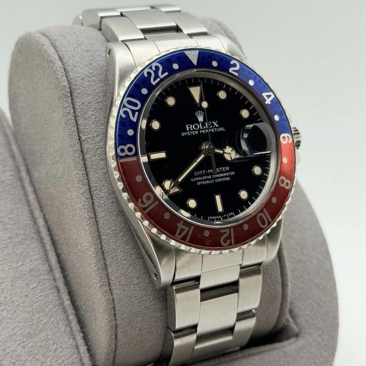 Rolex GMT Master Pepsi 16750 40mm Patina Dial Red Blue Bezel Steel Box Paper - 3