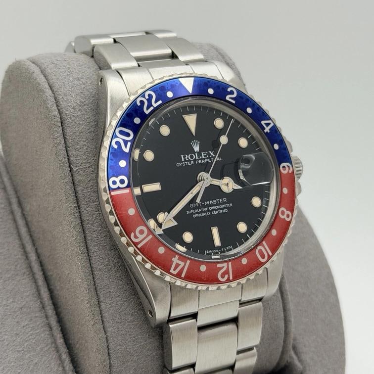 Rolex GMT Master Pepsi 16750 40mm Patina Dial Red Blue Bezel Steel Box Paper - 4