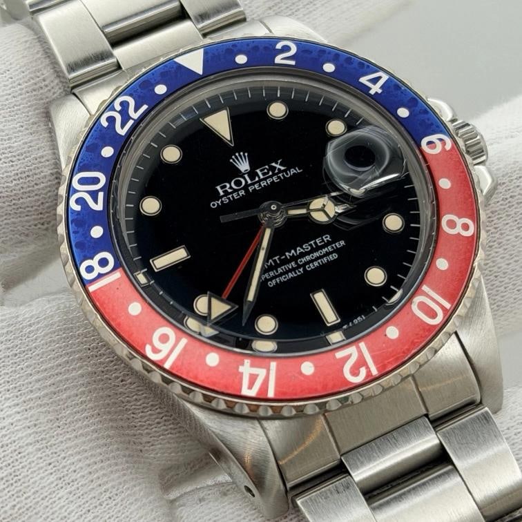 Rolex GMT Master Pepsi 16750 40mm Patina Dial Red Blue Bezel Steel Box Paper - 6