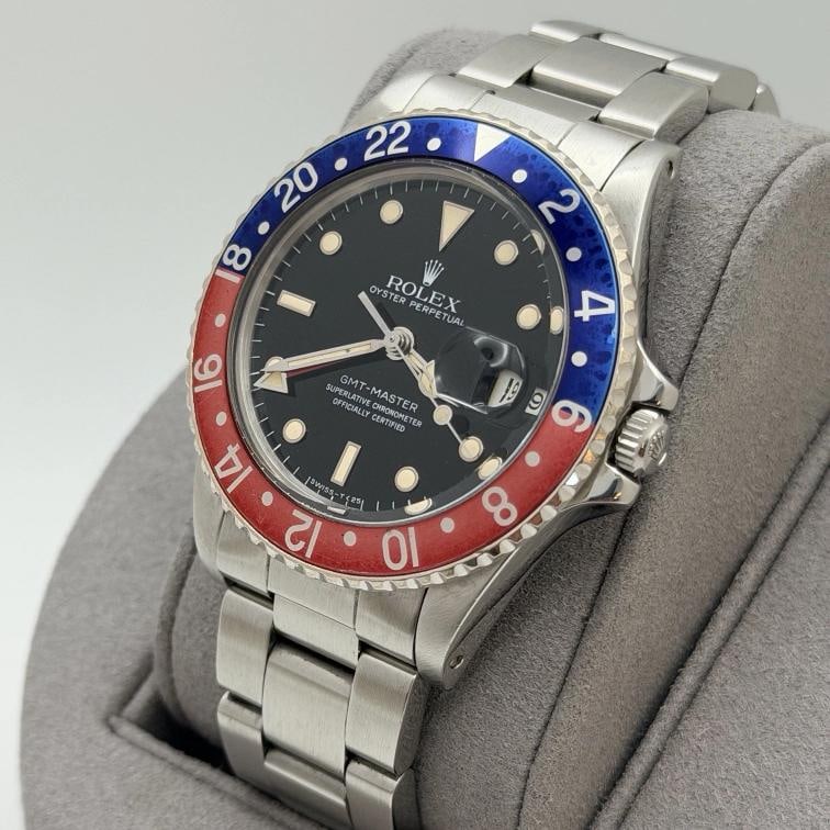 Rolex GMT Master Pepsi 16750 40mm Patina Dial Red Blue Bezel Steel Box Paper - 9