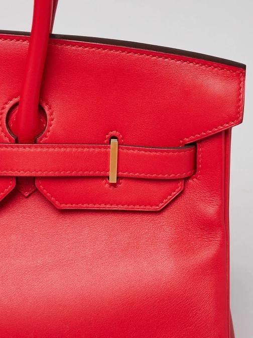 Hermes Rouge Coeur Swift Leather Gold Plated Birkin Bag - 12