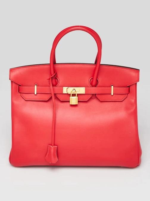 Hermes Rouge Coeur Swift Leather Gold Plated Birkin Bag: Handle Drop: 6" Measurements: 14" L x 7.5" W x 10.75" H. Condition: Pre-owned - Good,Brand: Hermes,Style: Everyday Bags,Department: Women,Exterior Color: Red,Exterior Material: Leather,Country of Orig