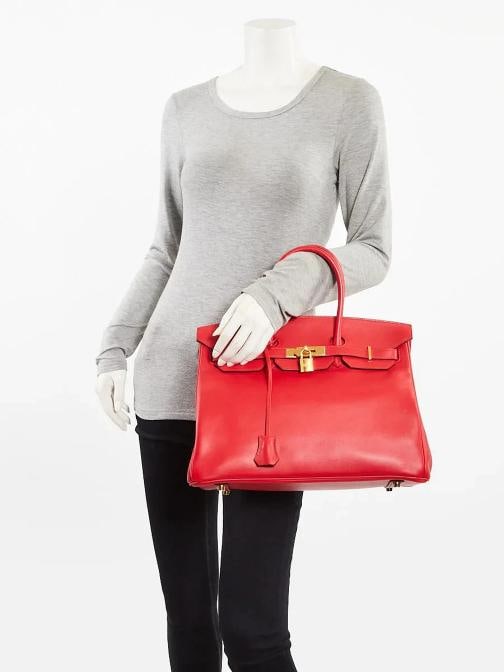 Hermes Rouge Coeur Swift Leather Gold Plated Birkin Bag - 2