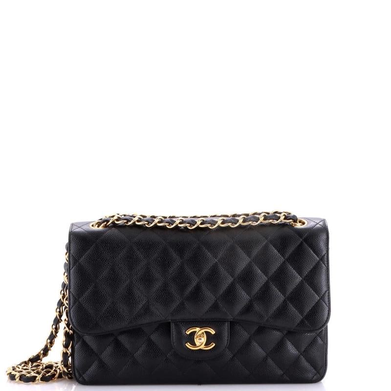 Chanel Classic Double Flap Bag Quilted Caviar Jumbo: Accessories: Dust Bag Measurements: Handle Drop 12", Height 8", Width 12", Depth 3", Strap Drop 22". Condition: Pre-owned - Fair,Brand: Chanel,Exterior Material: Leather,Style: Shoulder Bags,Exterior