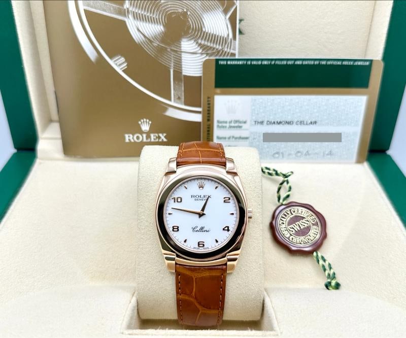Rolex Cellini Cestello 5330/5 36mm White Arabic Dial 18k Rose Gold Box Paper - 2