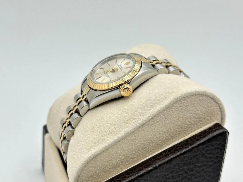 Rolex Ladies Oyster Perpetual 67193 Silver Dial 18k Yellow Gold Steel Box Paper - 8