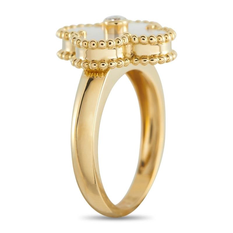 Van Cleef & Arpels Alhambra 18K Yellow Gold Diamond and Mother of Pearl Ring VC - 2
