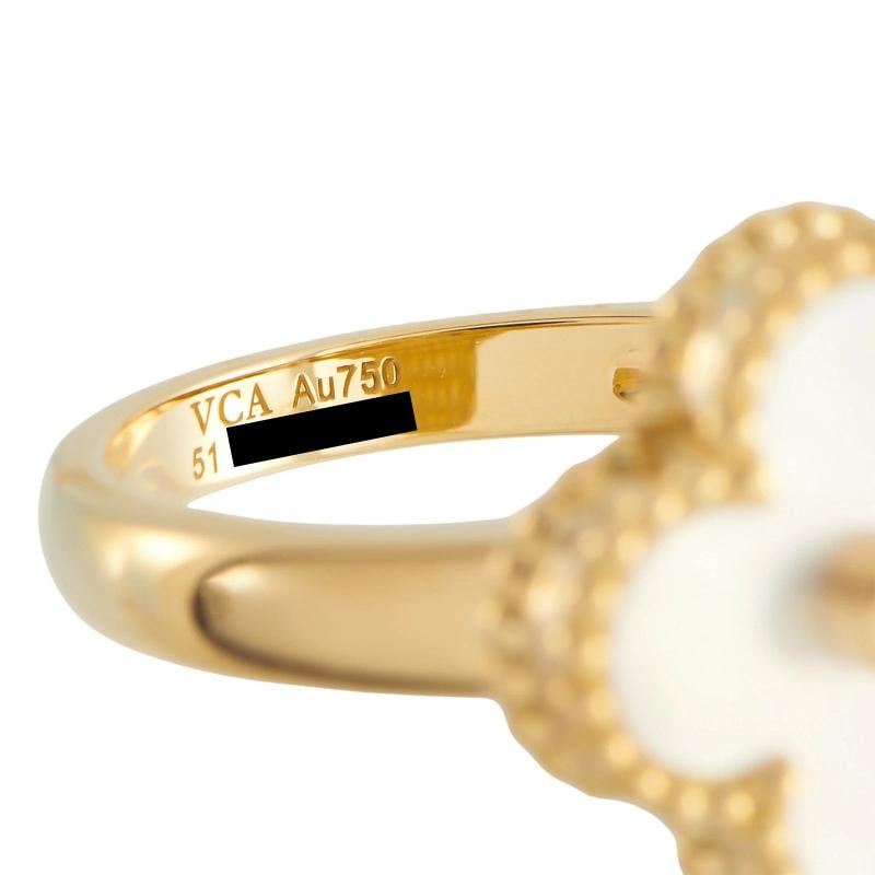 Van Cleef & Arpels Alhambra 18K Yellow Gold Diamond and Mother of Pearl Ring VC - 4