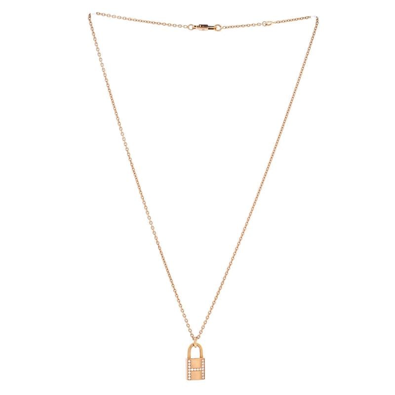 Hermes Amulettes Cadenas Pendant Necklace 18K Rose Gold with Diamonds - 2