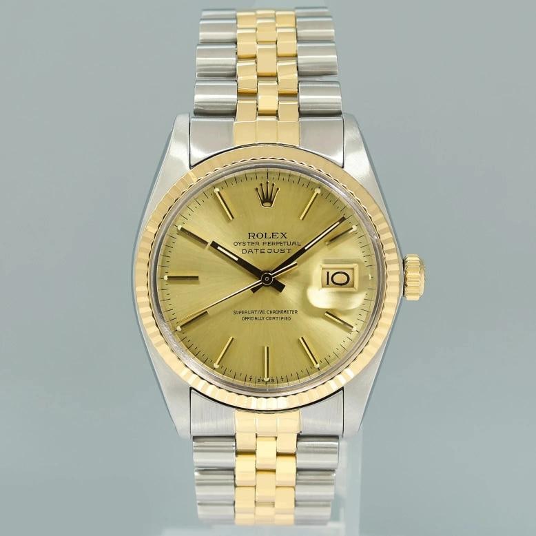 Rolex DateJust 16013 Champagne Stick Fluted Bezel Two Tone Gold Jubilee Watch - 2