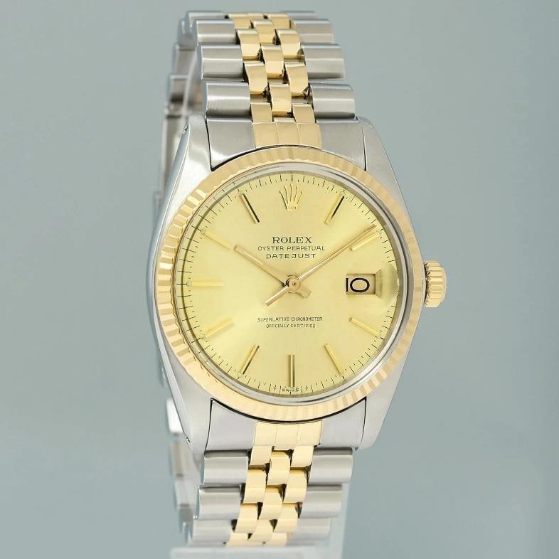 Rolex DateJust 16013 Champagne Stick Fluted Bezel Two Tone Gold Jubilee Watch - 3