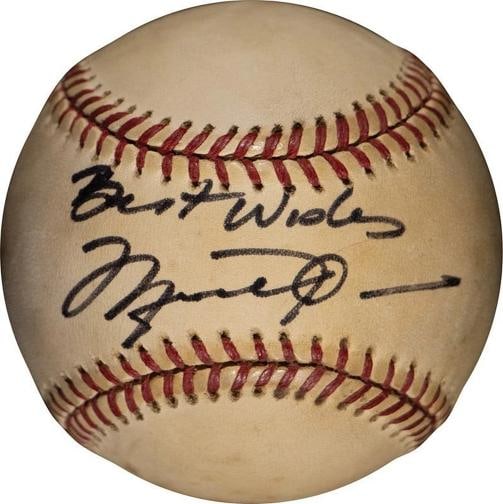 Michael Jordan Signed 1980's Baseball Inscribed "Best Wishes" (Beckett LOA): Sport: Basketball,Player: Michael Jordan,Signed: Yes,Original/Reprint: Original,Autograph Authentication: Beckett Authentication Services (BAS),Product: Ball,Team: Chicago Bulls,Country of Origin: