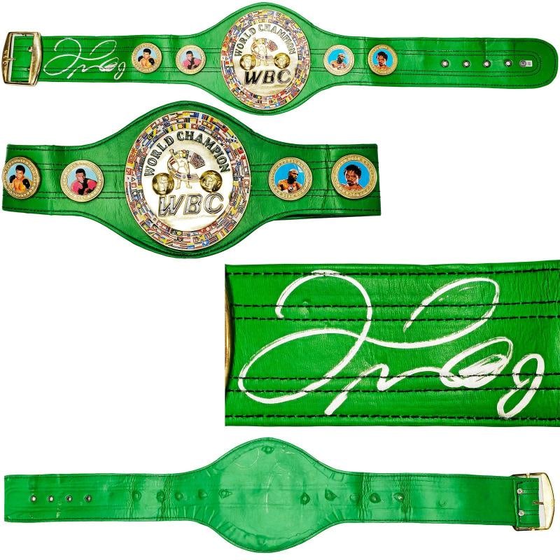 Floyd Mayweather Jr. Signed Green WBC World Championship Boxing Belt Beckett Wit: Player: Floyd Mayweather Jr.,Sport: Boxing,Product: Memorabilia,Signed: Yes,Autograph Authentication: Beckett Authentication Services (BAS),Original/Reprint: Original,Country of Origin: United States