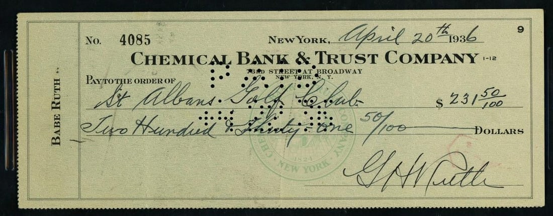 Babe Ruth Signed 3x8.5 Check New York Yankees (PSA) - 4