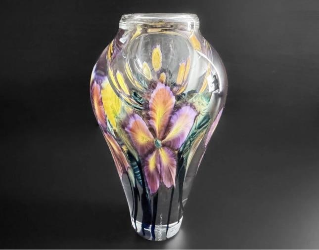 David Lotton Signed Art Glass Vase: Height 7.75". Condition: Used: An item that has been used previously. The item may have some signs of cosmetic wear, but is fully operational and functions as intended. This item may be a floor model