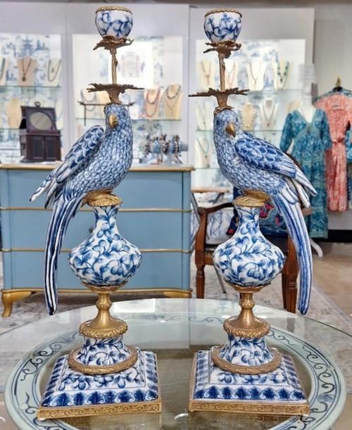 Set Of 2~ Porcelain Bronze Ormolu Candlesticks Candle Holders~(19"H x 7" x 6") - 2