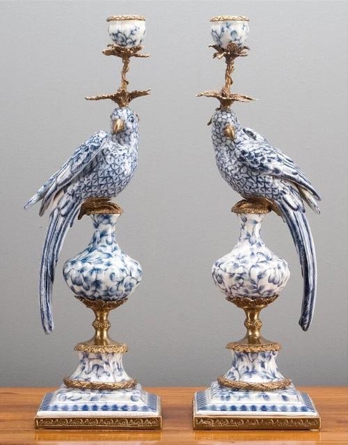Set Of 2~ Porcelain Bronze Ormolu Candlesticks Candle Holders~(19"H x 7" x 6") - 6