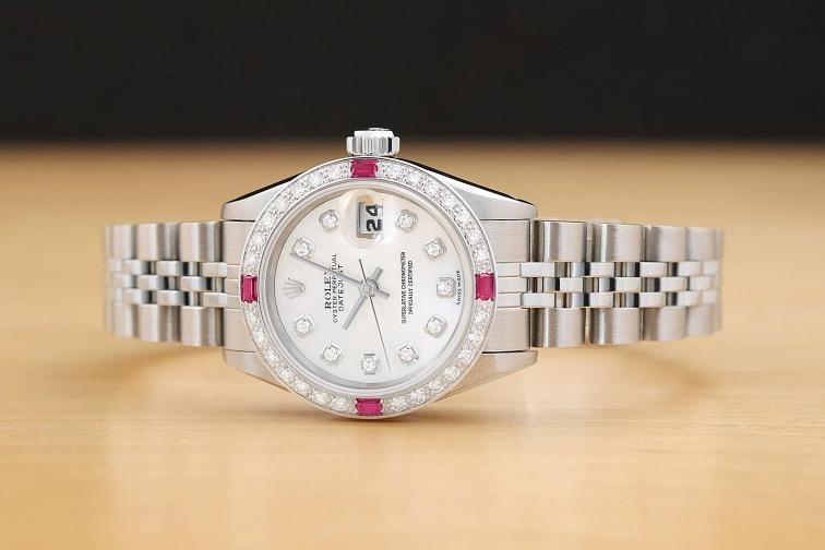 ROLEX LADIES DATEJUST 69174 18K GOLD MOTHER OF PEARL DIAMOND RUBY STEEL WATCH - 3