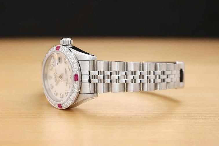 ROLEX LADIES DATEJUST 69174 18K GOLD MOTHER OF PEARL DIAMOND RUBY STEEL WATCH - 4