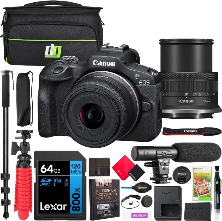 Canon EOS R100 Mirrorless Camera + RF-S 18-45mm F4.5-6.3 IS STM Lens Kit Bundle: Condition: New: A brand-new, unused, unopened, undamaged item in its original packaging (where packaging is applicable). Packaging should be the same as what is found in a retail store, unless the ite