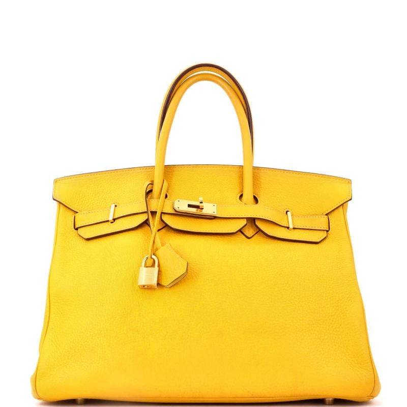 Hermes Birkin Handbag Yellow Togo with Gold Hardware 35: Accessories: Keys, Lock, Clochette Measurements: Height 10", Width 13.5", Depth 7" . Condition: Pre-owned - Good,Brand: Hermes,Exterior Material: Leather,Style: Totes,Exterior Color: Yellow,Department