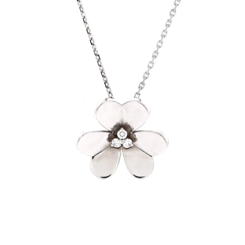 Van Cleef & Arpels Frivole Pendant Necklace 18K White Gold with Diamonds Large: Measurements: Length: 14.5 - 16.25 ", Pendant Length: 20.50 mm, Pendant Width: 22.55 mm . Condition: Pre-owned - Good,Brand: Van Cleef & Arpels,Main Stone: Diamond,Metal: 18K White Gold,Metal Purity: 