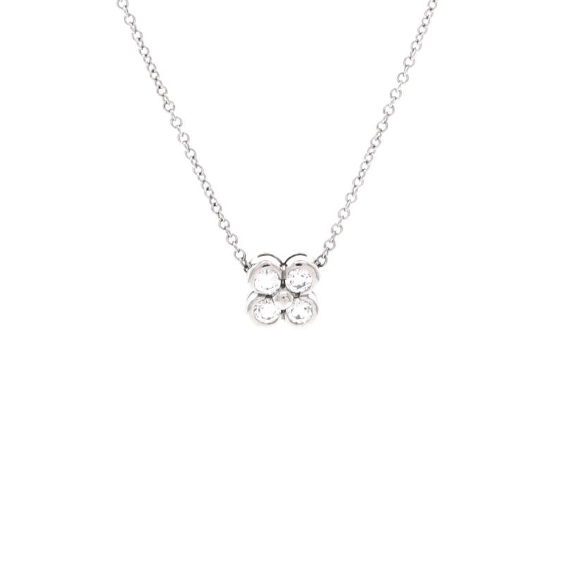 Tiffany & Co. Flower Pendant Necklace Platinum and Diamonds: Measurements: Length: 16.00 ", Pendant Length: 7.6 mm, Pendant Width: 7.6 mm . Condition: Pre-owned - Good,Brand: Tiffany & Co.,Main Stone: Diamond,Metal: Platinum (Pt950),Metal Purity: