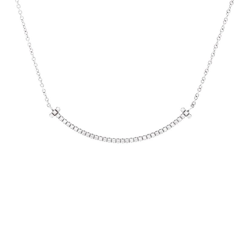 Tiffany & Co. T Smile Pendant Necklace 18K White Gold with Diamonds Small: Measurements: Length: 16.00 ", Pendant Length: 3.5 mm, Pendant Width: 37.05 mm . Condition: Pre-owned - Good,Brand: Tiffany & Co.,Main Stone: Diamond,Metal: 18K White Gold,Metal Purity: 18K,Style:
