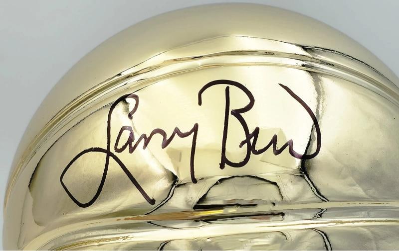 Larry Bird Auto Gold Fanatics Mini Trophy Celtics "18x Champ" Box Plaque Beckett - 2