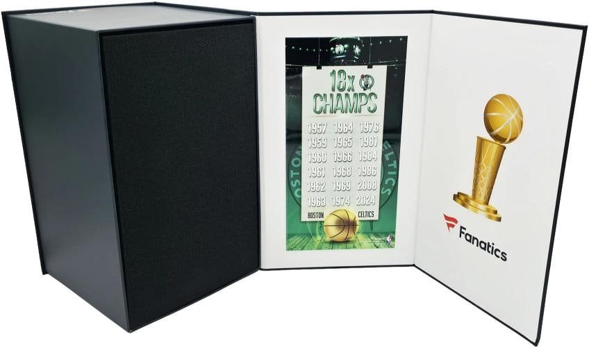 Larry Bird Auto Gold Fanatics Mini Trophy Celtics "18x Champ" Box Plaque Beckett - 5