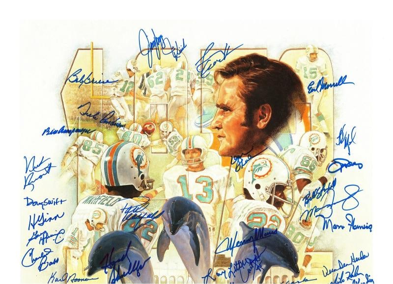 1972 Dolphins Perfect Season Team Auto Lithograph Photo 40+ Sigs Shula, Griese # - 2