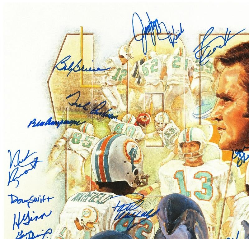 1972 Dolphins Perfect Season Team Auto Lithograph Photo 40+ Sigs Shula, Griese # - 3