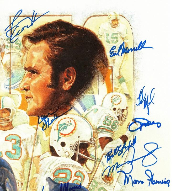 1972 Dolphins Perfect Season Team Auto Lithograph Photo 40+ Sigs Shula, Griese # - 4