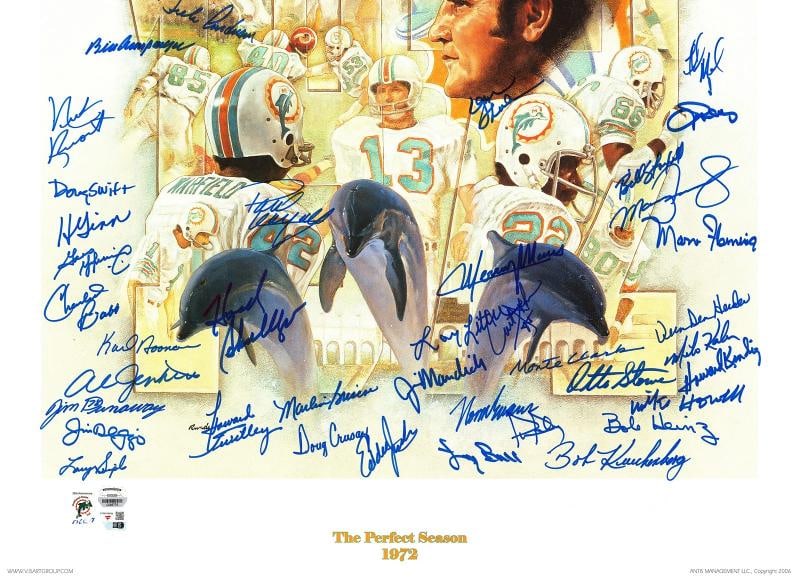 1972 Dolphins Perfect Season Team Auto Lithograph Photo 40+ Sigs Shula, Griese # - 5
