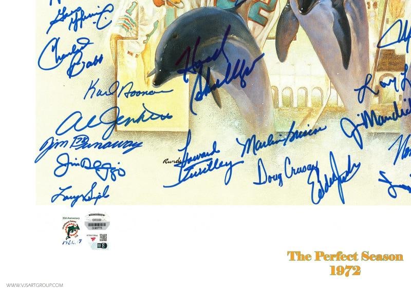 1972 Dolphins Perfect Season Team Auto Lithograph Photo 40+ Sigs Shula, Griese # - 6