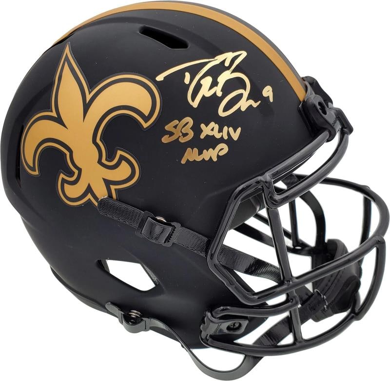 Drew Brees Signed New Orleans Saints Black Eclipse Full Size Speed Replica: Sport: Football,Product: Helmet,Object Type: Helmet,Player: Drew Brees,Team: New Orleans Saints,Signed: Yes,Autograph Authentication: Beckett Authentication Services (BAS),Original/Reprint: