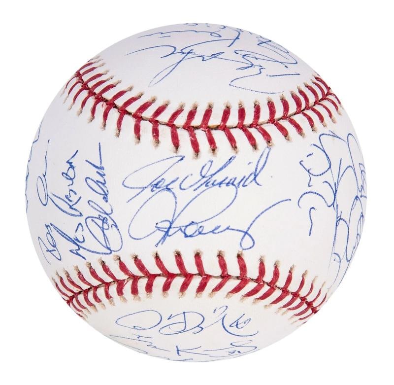 2008 New York Yankees Team Signed Baseball Derek Jeter Mariano Rivera Steiner: signed by 29 members of the 2008 New York Yankees. Manager Joe Girardi and Alex Rodriguez's signatures grace the sweet spot. Other signatures include Hall of Famers Mariano Rivera, Derek Jeter and Mik